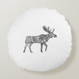 Zwart & Wit Sierlijke Wandelende Moose Silhouet Rond Kussen