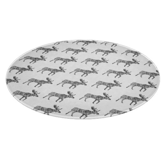 Zwart & Wit Sierlijke Wandelende Moose Silhouet Snijplank (Hoek)