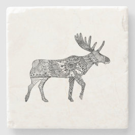 Zwart & Wit Sierlijke Wandelende Moose Silhouet Stenen Onderzetter