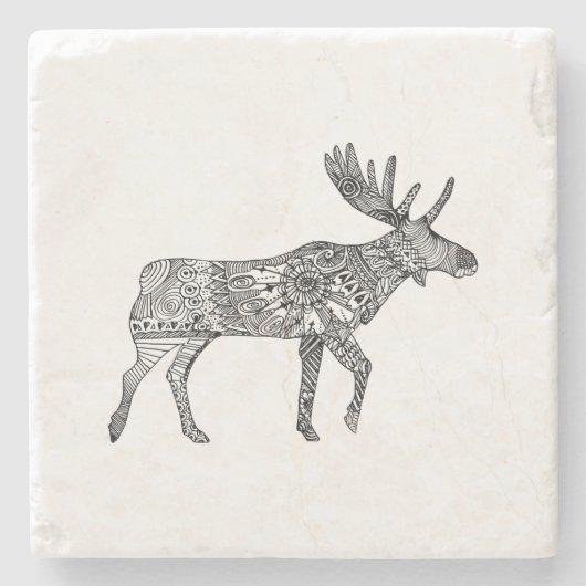 Zwart & Wit Sierlijke Wandelende Moose Silhouet Stenen Onderzetter (Voorkant)