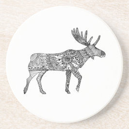 Zwart & Wit Sierlijke Wandelende Moose Silhouet Zandsteen Onderzetter