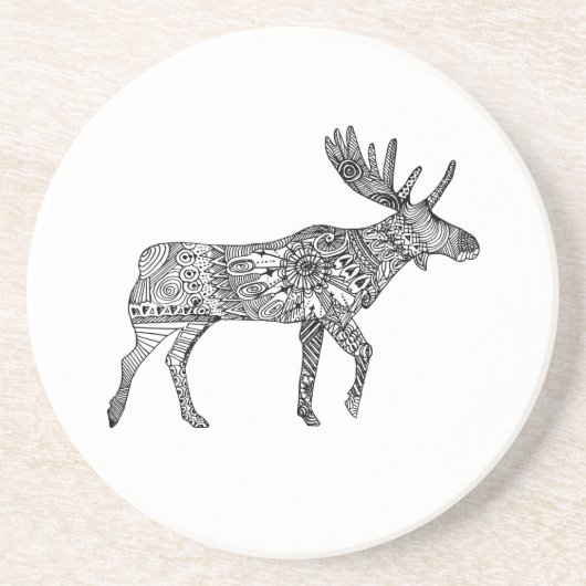 Zwart & Wit Sierlijke Wandelende Moose Silhouet Zandsteen Onderzetter (Voorkant)