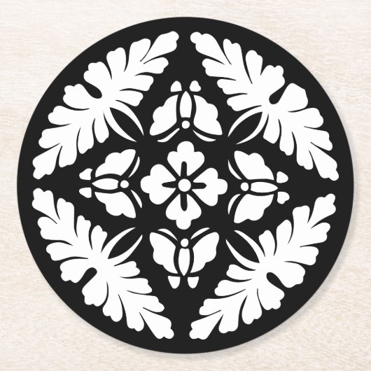 Zwart-wit sierontwerp bruiloft ronde kartonnen onderzetter (Voorkant)