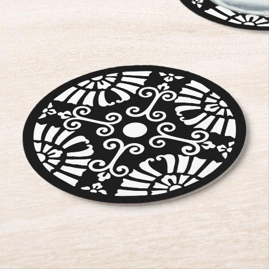 Zwart-wit  sierontwerp bruiloft ronde kartonnen onderzetter (Gebogen)