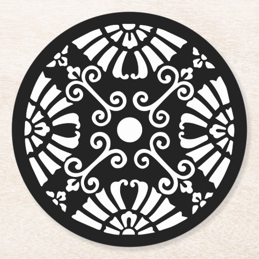 Zwart-wit  sierontwerp bruiloft ronde kartonnen onderzetter (Voorkant)