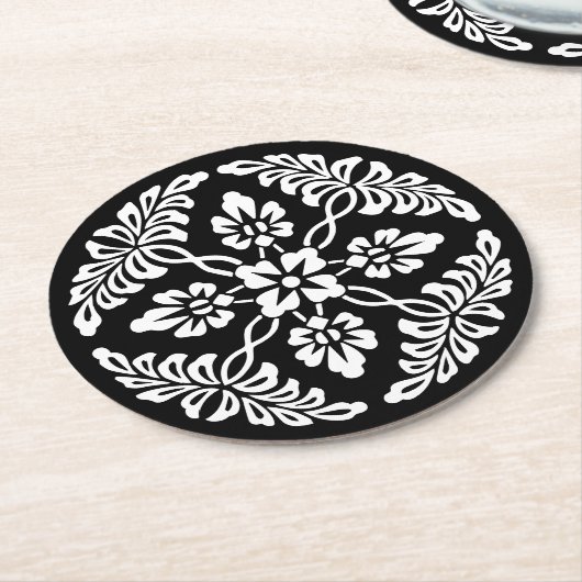 Zwart-wit  sierontwerp bruiloft ronde kartonnen onderzetter (Gebogen)
