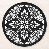 Zwart-wit  sierontwerp bruiloft ronde kartonnen onderzetter (Voorkant)