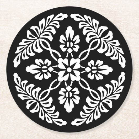 Zwart-wit  sierontwerp bruiloft ronde kartonnen onderzetter (Voorkant)