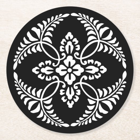 Zwart-wit  sierontwerp bruiloft ronde kartonnen onderzetter (Voorkant)