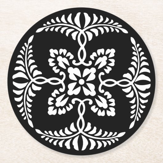 Zwart-wit sierontwerp bruiloft ronde kartonnen onderzetter (Voorkant)