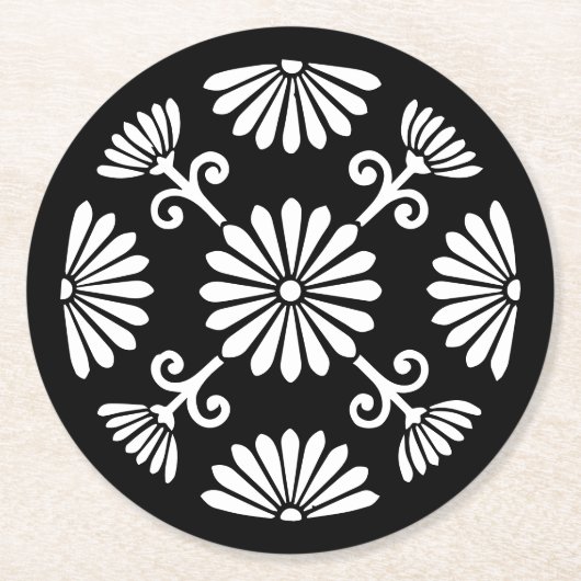 Zwart-wit  sierontwerp bruiloft ronde kartonnen onderzetter (Voorkant)