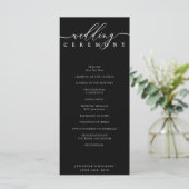 Zwart-wit Signature Bruiloftsfeest Ceremonie Programmakaart (Staand voorkant)