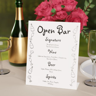 Zwart-wit Signature Dranks Doodle Bruiloft Reclamebord Met Voetstuk