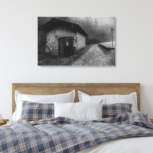 Zwart-wit Silent Hill olieverfschilderij Canvas (Insitu (Slaapkamer))