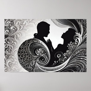 Zwart-wit Silent Vow Silhouette Love Story Poster