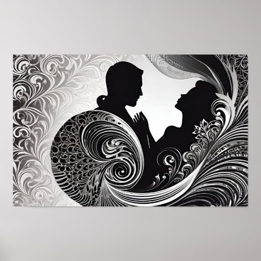 Zwart-wit Silent Vow Silhouette Love Story Poster (Voorkant)
