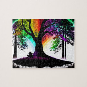 Zwart-wit Silhouet Abstract Rainbow Sky Legpuzzel