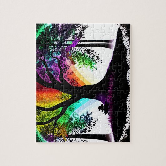 Zwart-wit Silhouet Abstract Rainbow Sky Legpuzzel (Verticaal)
