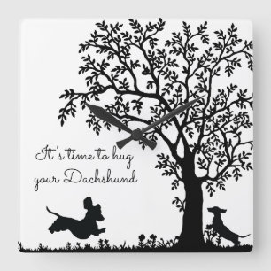 Zwart-wit silhouet Dachshund wandklok