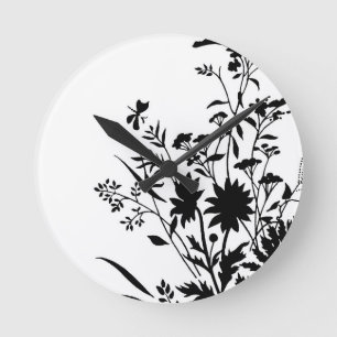 Zwart-wit Silhouet Floral...wandklok Ronde Klok