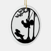 Zwart-wit silhouet, jongen, zwaai, hond keramisch ornament (Rechts)