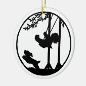 Zwart-wit silhouet, jongen, zwaai, hond keramisch ornament (Links)