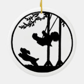 Zwart-wit silhouet, jongen, zwaai, hond keramisch ornament (Achterkant)