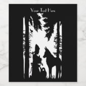Zwart Wit Silhouet Rijden Hood Wolf in Bossen Wijn Etiket (Enkel label)