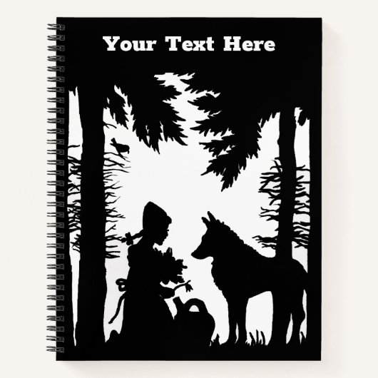 Zwart Wit Silhouet Roodkapje Wolf Bossen Notitieboek (Voorkant)