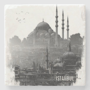 Zwart-wit silhouet van de skyline van Istanbul Stenen Onderzetter