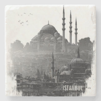 Zwart-wit silhouet van de skyline van Istanbul Stenen Onderzetter