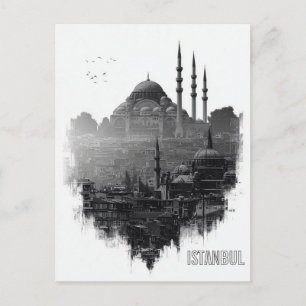 Zwart & Wit Silhouet van de Stadsskyline van Istan Briefkaart