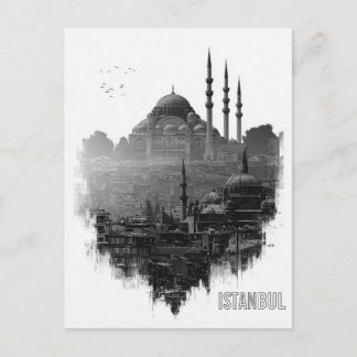 Zwart & Wit Silhouet van de Stadsskyline van Istan Briefkaart