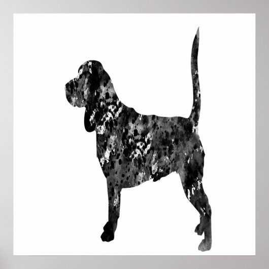 Zwart-wit silhouet van een staande beagle poster (Voorkant)