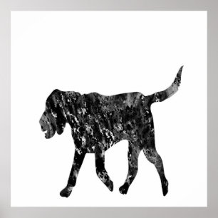 Zwart-wit silhouet van een wandelende beagle hond poster
