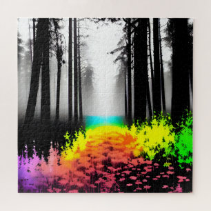 Zwart-wit Silhouetbos en Kleurenplons Legpuzzel