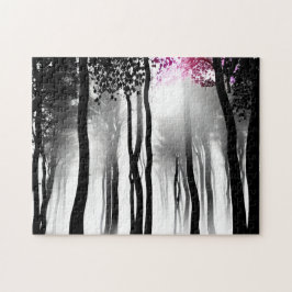 Zwart-wit Silhouetbos en Tiny Paarse Legpuzzel