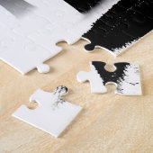 Zwart-wit Silhouetbos met Groene Gloed Legpuzzel (Zijkant)