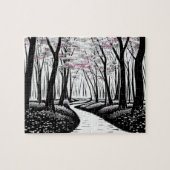 Zwart-wit Silhouetbos van Paarse bladeren Legpuzzel (Horizontaal)