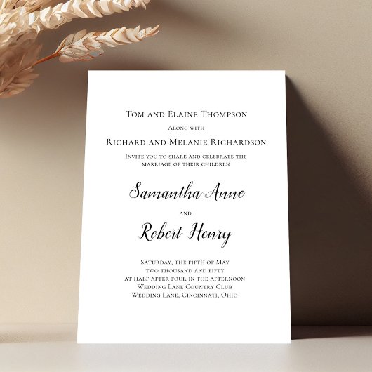 Zwart-wit Simple Classic Script-Sjabloon Kaart