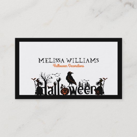 Zwart Wit & Sinaasappel Halloween Typografie Visitekaartje (Voorkant)