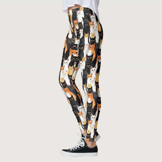 Zwart Wit Sinaasappel Katten Leggings (Links)