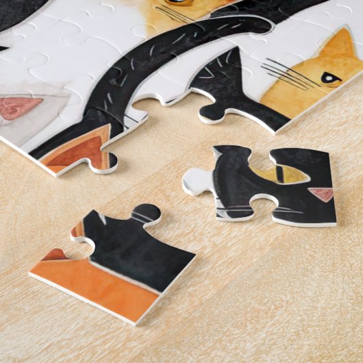 Zwart Wit Sinaasappel Katten Legpuzzel (Zijkant)