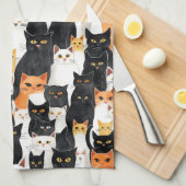 Zwart Wit Sinaasappel Katten Theedoek (Quarter Fold)