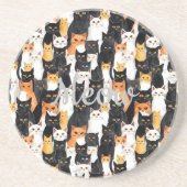 Zwart Wit Sinaasappel Katten Zandsteen Onderzetter (Voorkant)