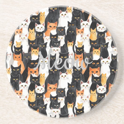 Zwart Wit Sinaasappel Katten Zandsteen Onderzetter (Voorkant)