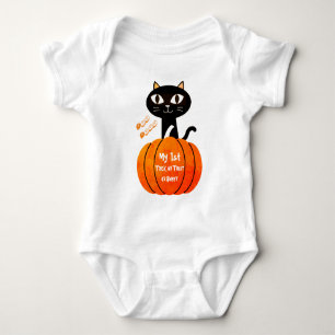 Zwart Wit Sinaasappel Kattenpompoen Mijn 1e Hallow Romper