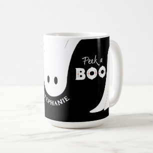 Zwart Wit Sinaasappel Peek a Boo Ghosts Halloween Koffiemok