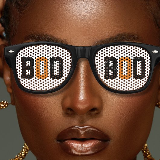 Zwart Wit Sinaasappel Spooky Boo Halloween Retro Zonnebril