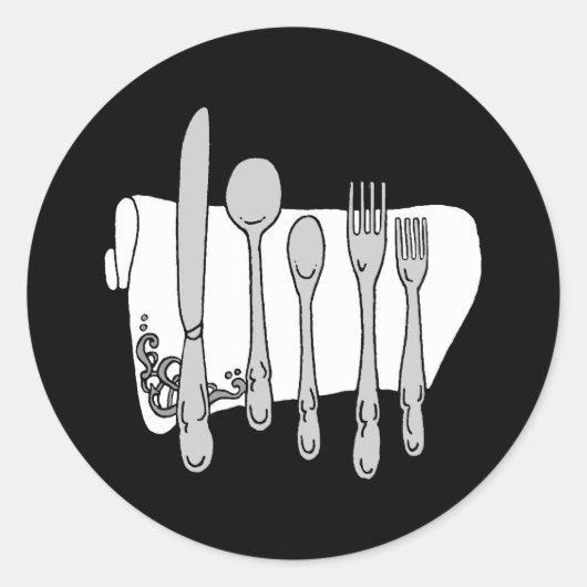 Zwart-wit Siverware Design Ronde Sticker (Voorkant)